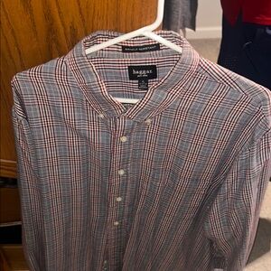 Haggar Men's Casual Red and Blue Checkered Shirt